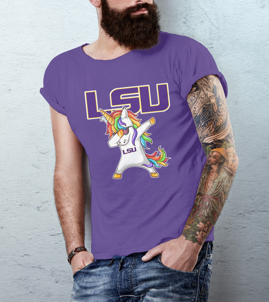 LSU Tigers Unicorn Dabbing Rainbow Mane T-Shirt