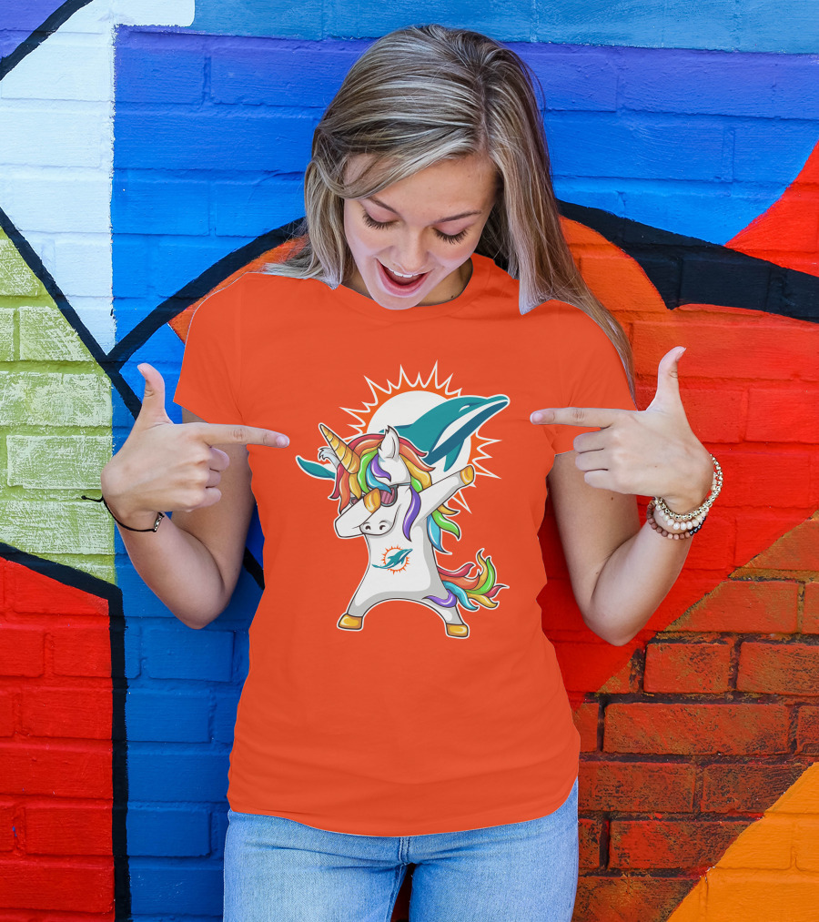 Miami Dolphins Logo Unicorn Dabbing Gesture T-Shirt