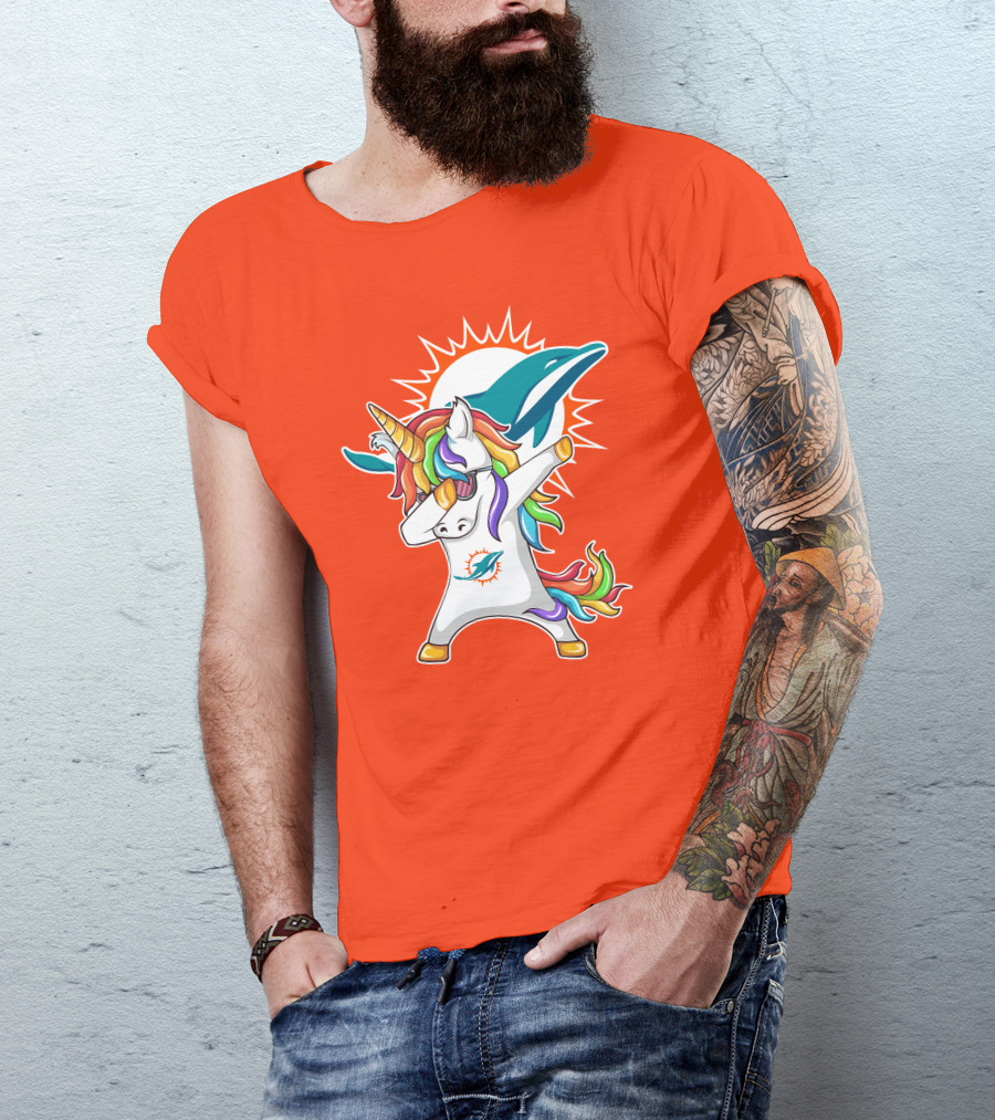 Miami Dolphins Logo Unicorn Dabbing Gesture T-Shirt