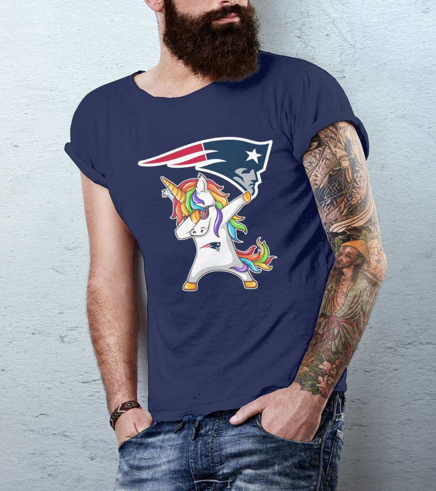 New England Patriots Unicorn Dabbing Rainbow Mane NFL T-Shirt