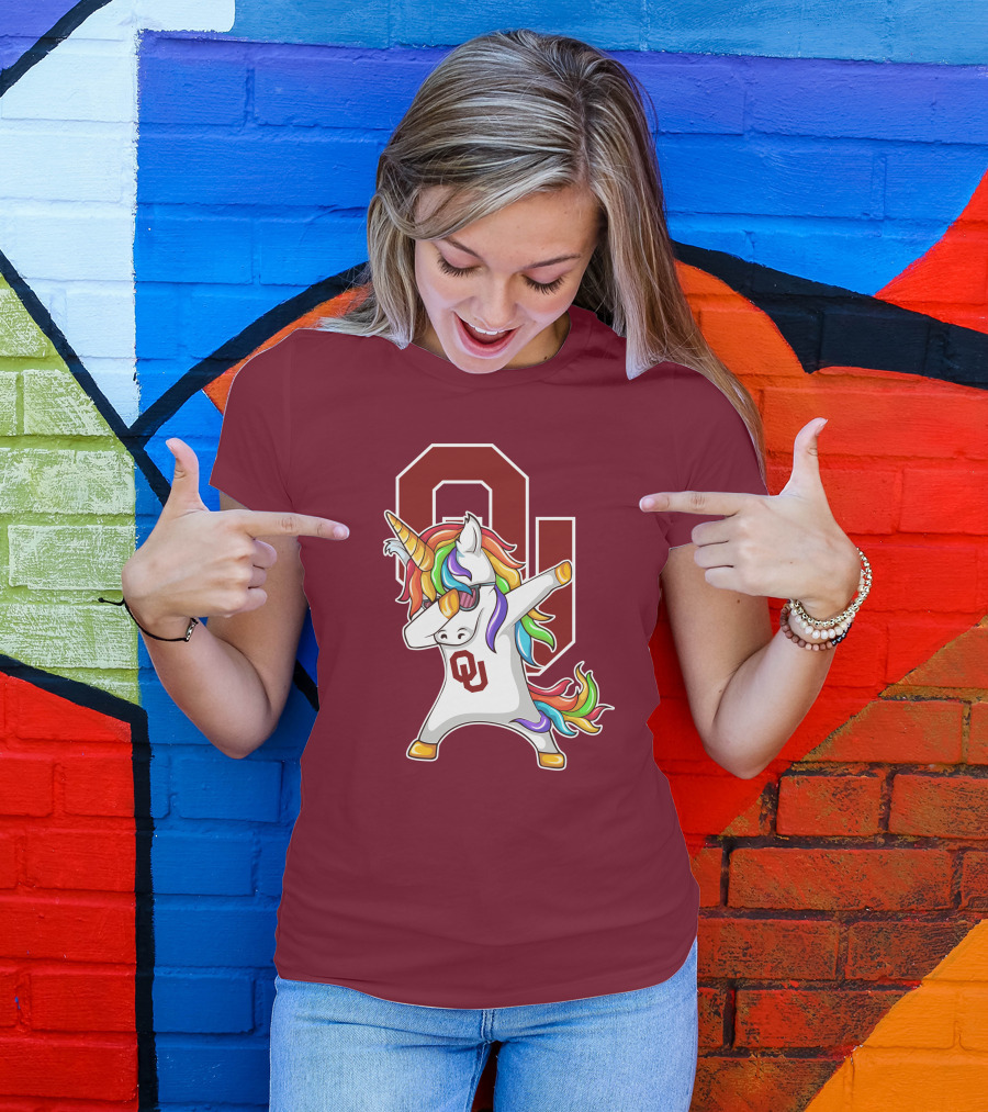 Oklahoma Sooners OU Logo Rainbow Unicorn Dabbing T-Shirt