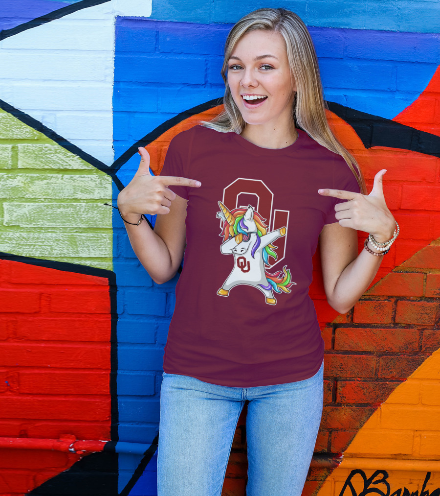 Oklahoma Sooners OU Logo Rainbow Unicorn Dabbing T-Shirt