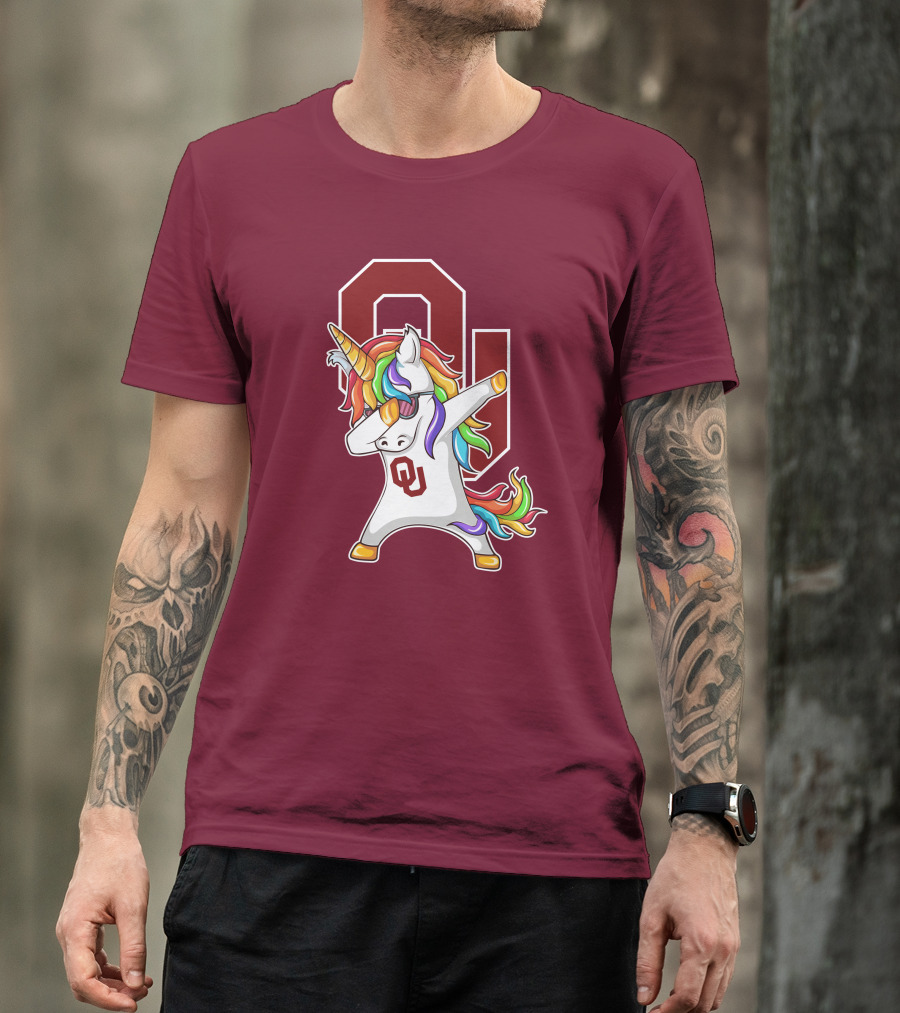 Oklahoma Sooners OU Logo Rainbow Unicorn Dabbing T-Shirt