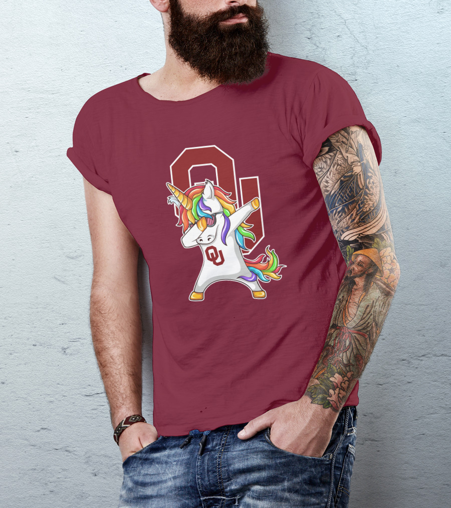 Oklahoma Sooners OU Logo Rainbow Unicorn Dabbing T-Shirt