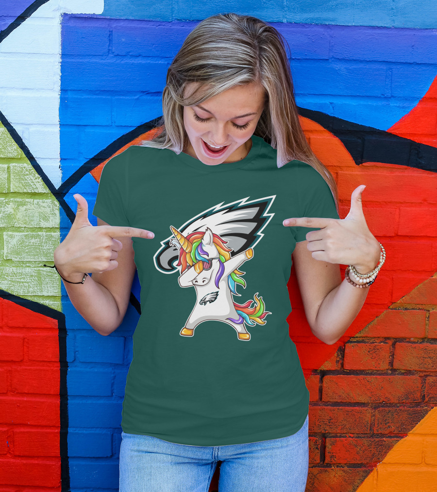 Philadelphia Eagles Unicorn Dabbing Rainbow Mane T-Shirt