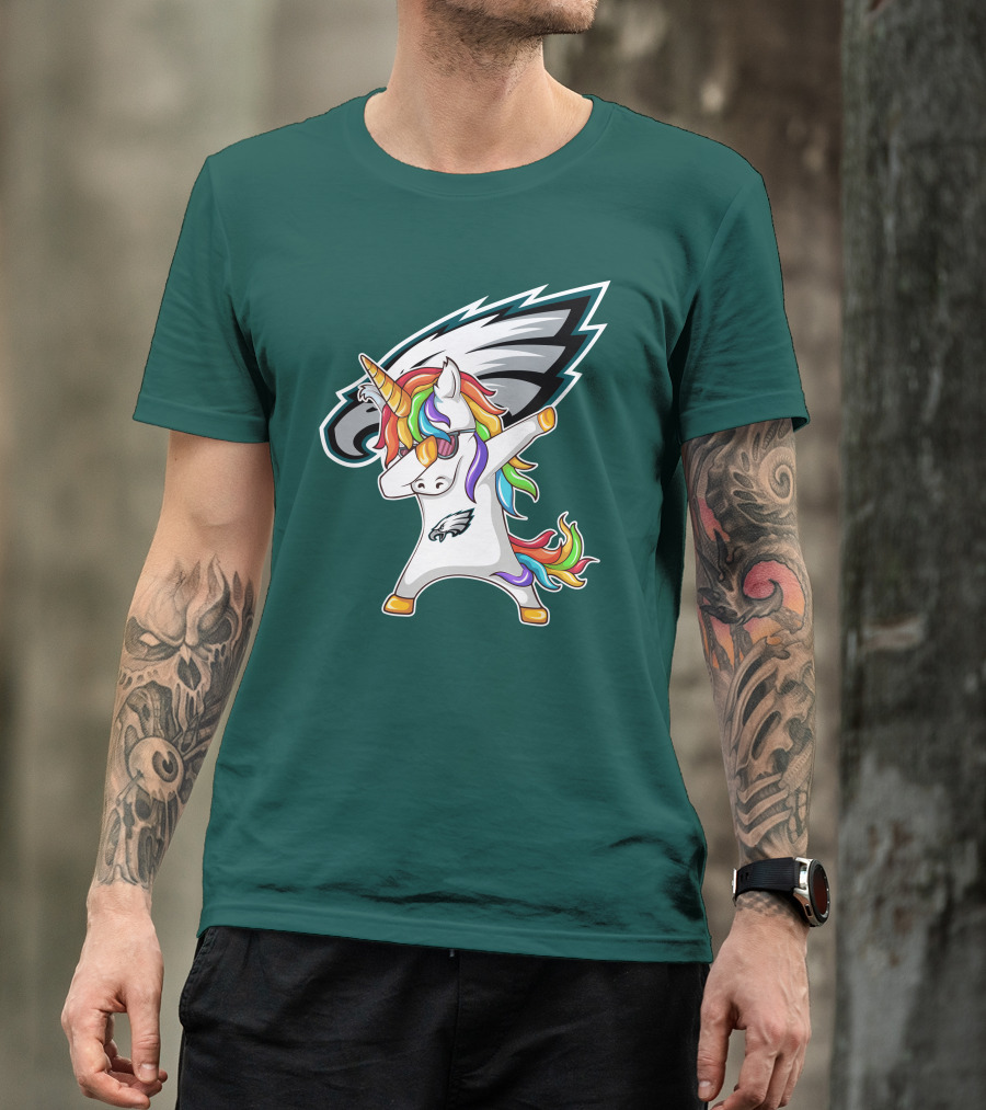 Philadelphia Eagles Unicorn Dabbing Rainbow Mane T-Shirt