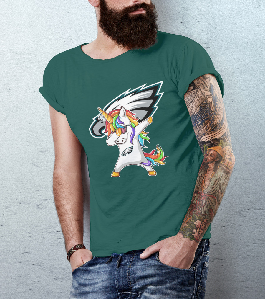 Philadelphia Eagles Unicorn Dabbing Rainbow Mane T-Shirt