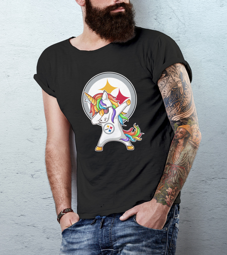 Pittsburgh Steelers Dabbing Unicorn Fan Design Rainbow T-Shirt
