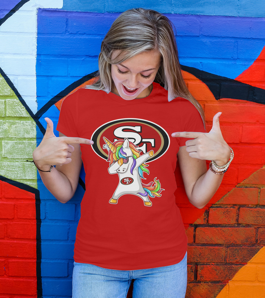 San Francisco 49ers SF Logo Rainbow Unicorn Dabbing T-Shirt