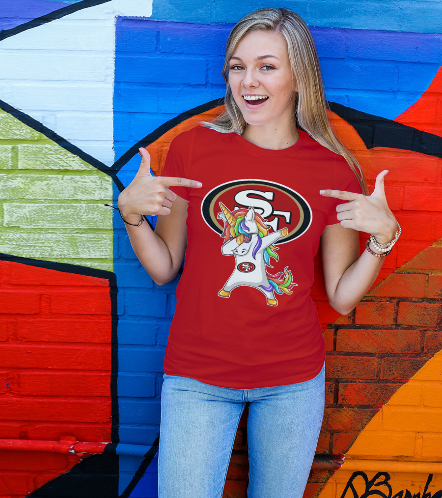 San Francisco 49ers SF Logo Rainbow Unicorn Dabbing T-Shirt