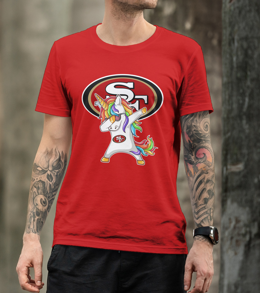 San Francisco 49ers SF Logo Rainbow Unicorn Dabbing T-Shirt