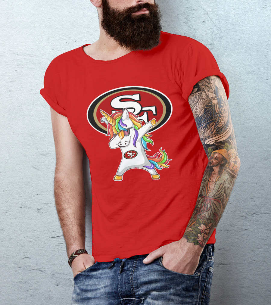 San Francisco 49ers SF Logo Rainbow Unicorn Dabbing T-Shirt