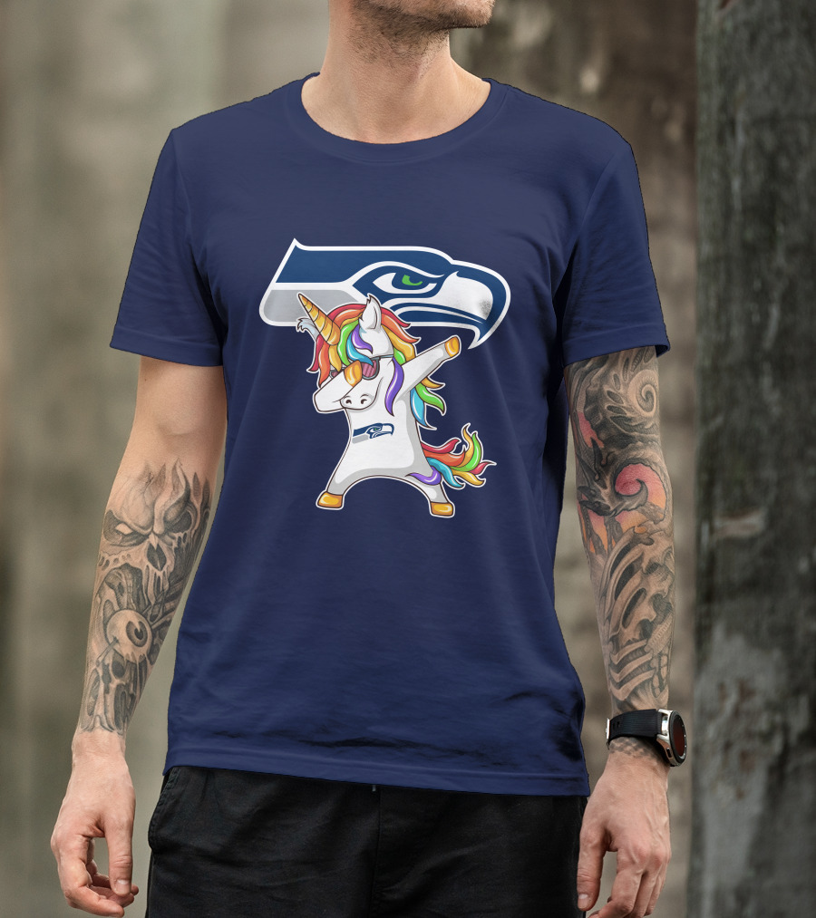 Seattle Seahawks Unicorn Dabbing Rainbow Hair T-Shirt