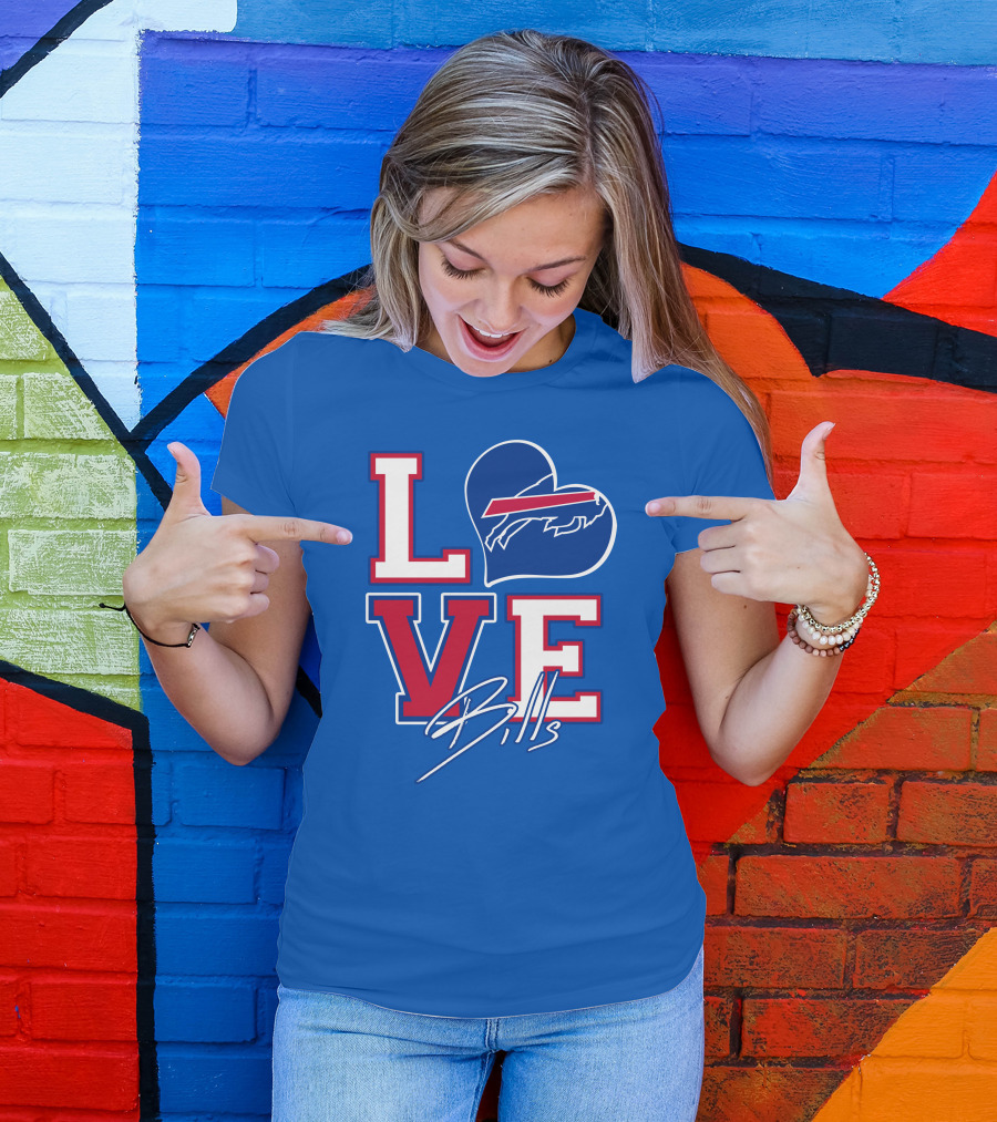 LOVE My Buffalo Bills Heart Logo Featuring Iconic Football Team Emblem T-Shirt