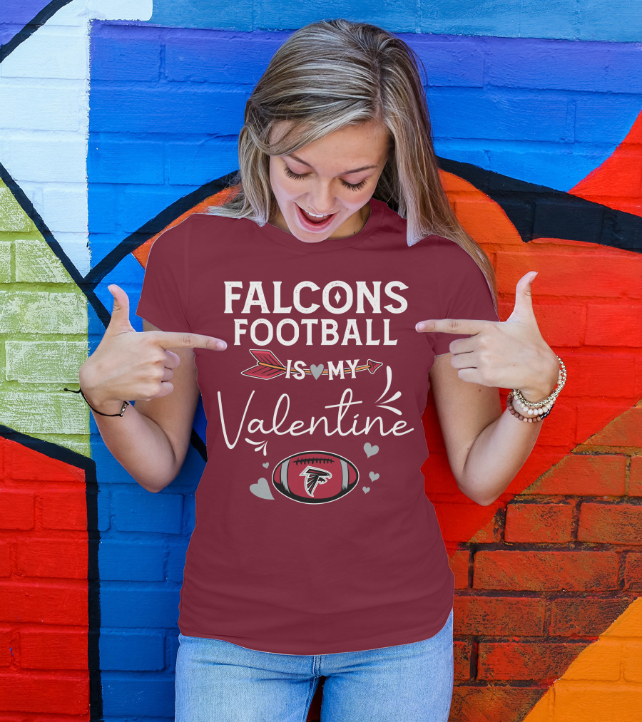 Falcons Football Is My Valentine With Arrow And Hearts Football T-Shirt
