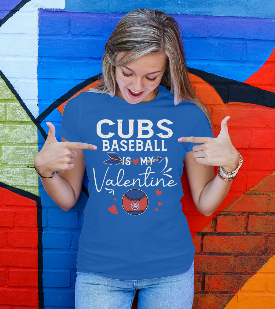 Cubs Baseball Is My Valentine With Hearts And Arrow T-Shirt