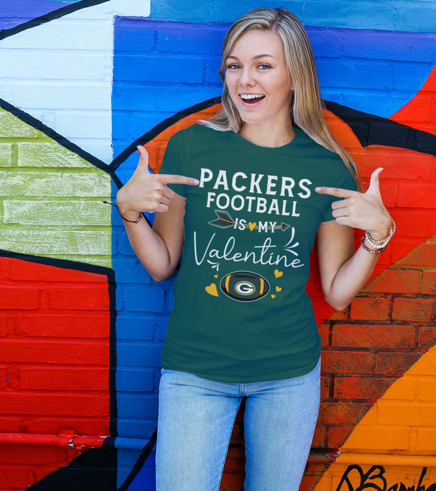 Packers Football Is My Valentine With Green Bay Logo And Hearts T-Shirt