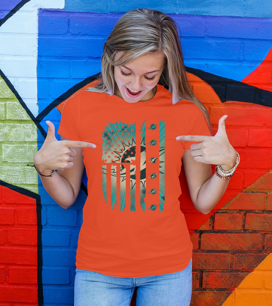 Miami Dolphins American Flag Aqua And Stars T-Shirt