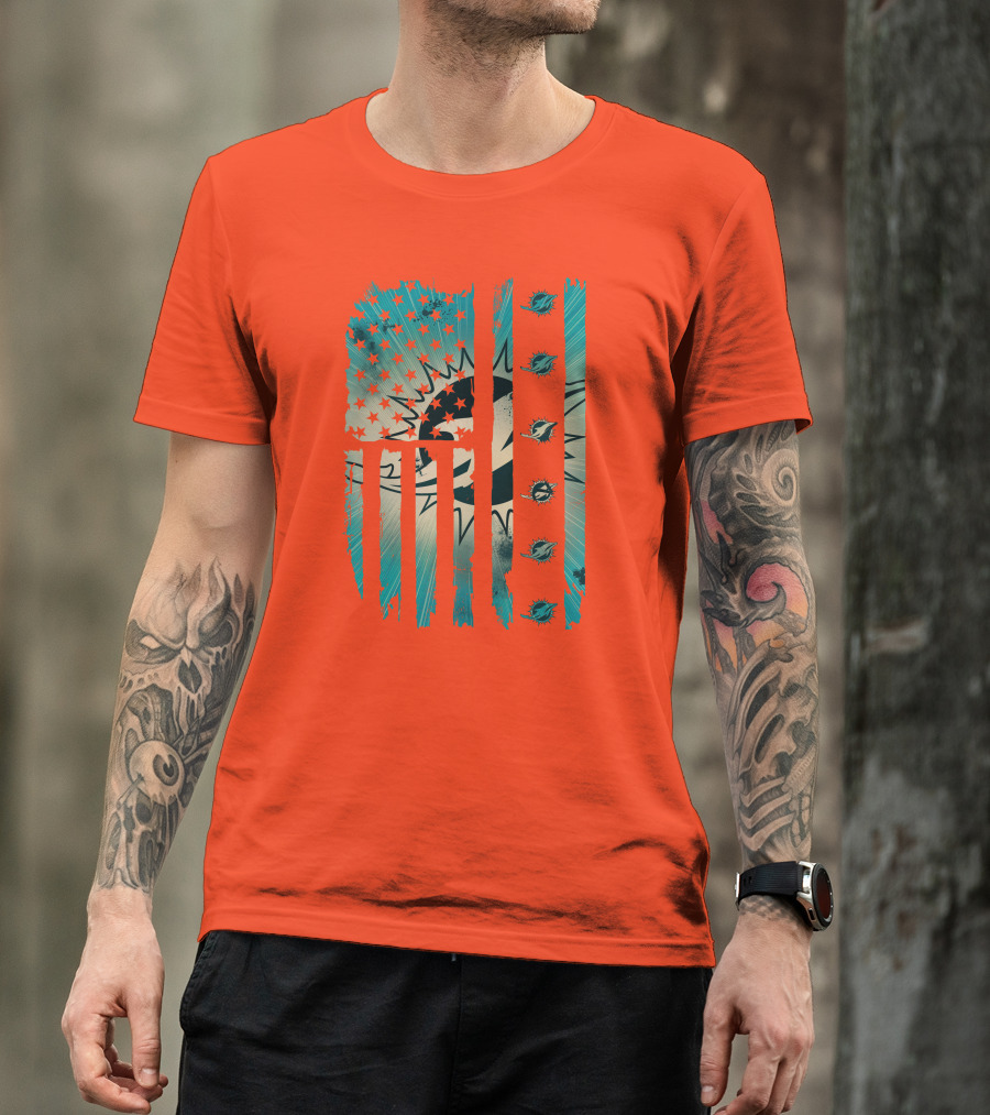 Miami Dolphins American Flag Aqua And Stars T-Shirt