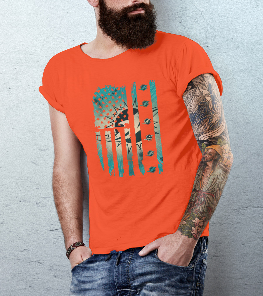 Miami Dolphins American Flag Aqua And Stars T-Shirt