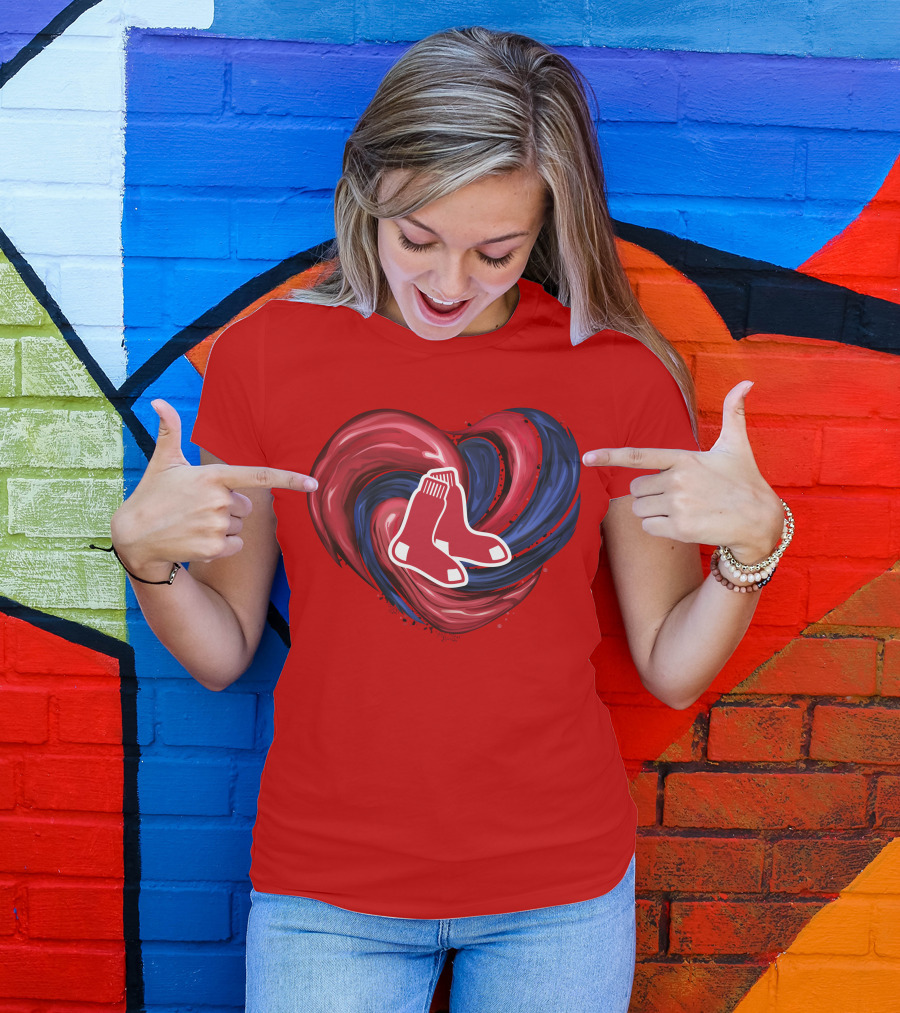 Boston Red Sox Tornado Heart Red And Blue Sox T-Shirt