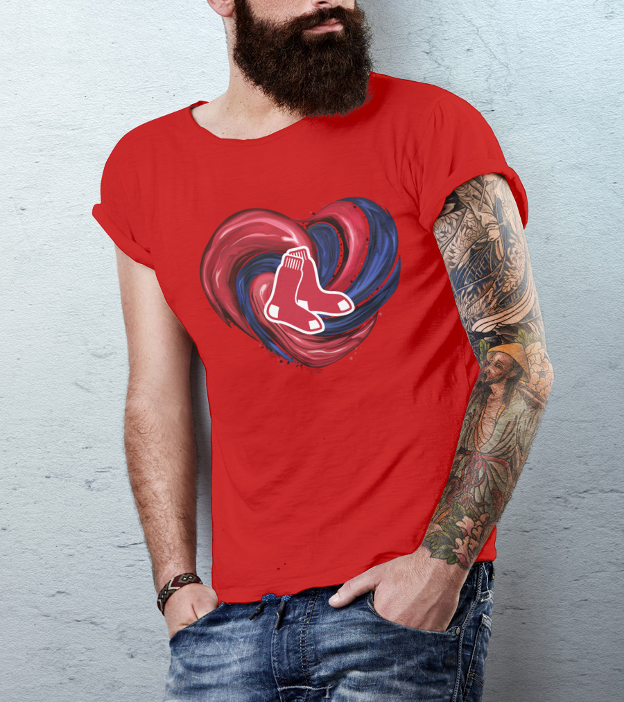 Boston Red Sox Tornado Heart Red And Blue Sox T-Shirt