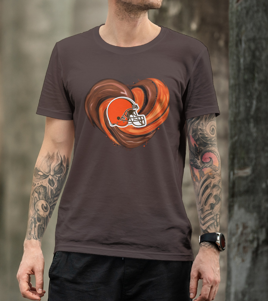 Cleveland Browns Football Helmet Tornado Heart T-Shirt
