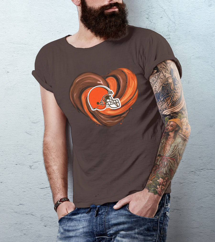 Cleveland Browns Football Helmet Tornado Heart T-Shirt