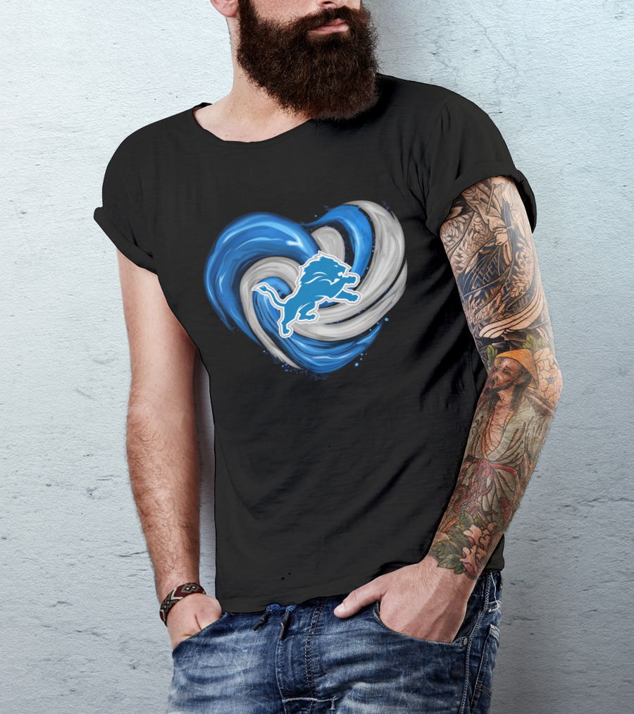 Detroit Lions Blue And Silver Swirling Heart T-Shirt