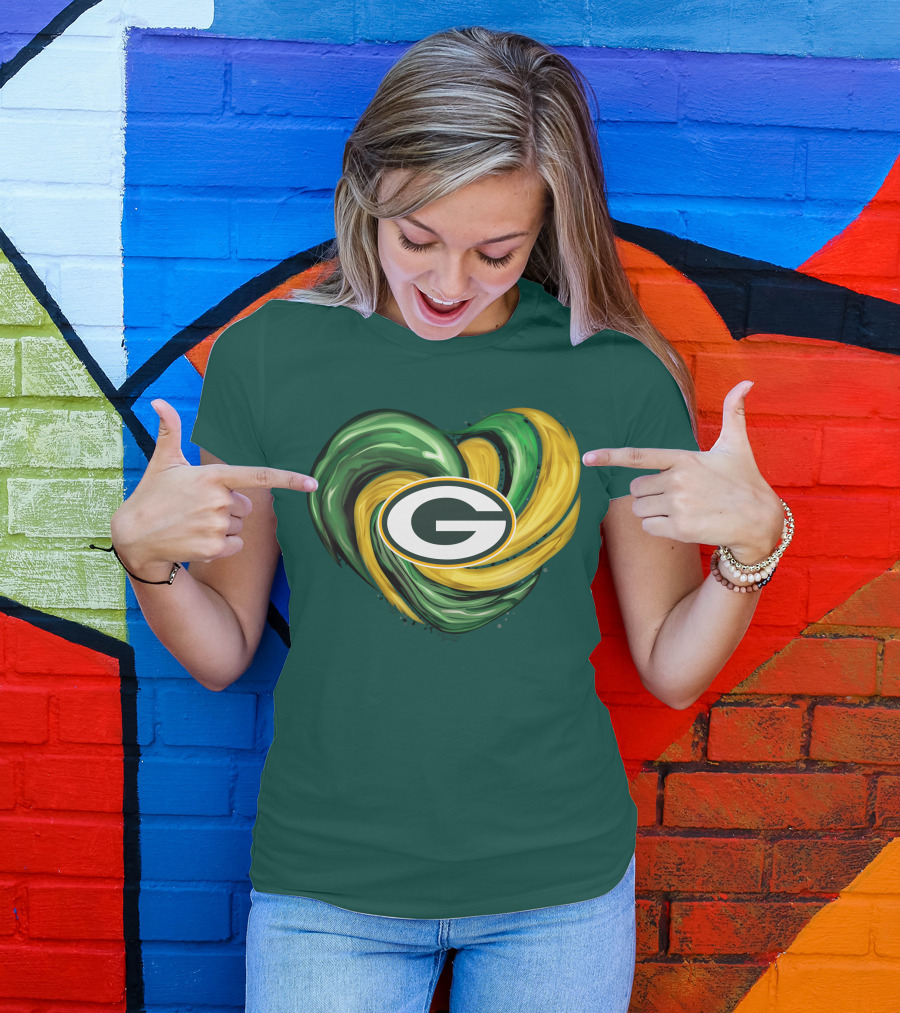 Green Bay Packers Heart Logo Swirl Tornado T-Shirt