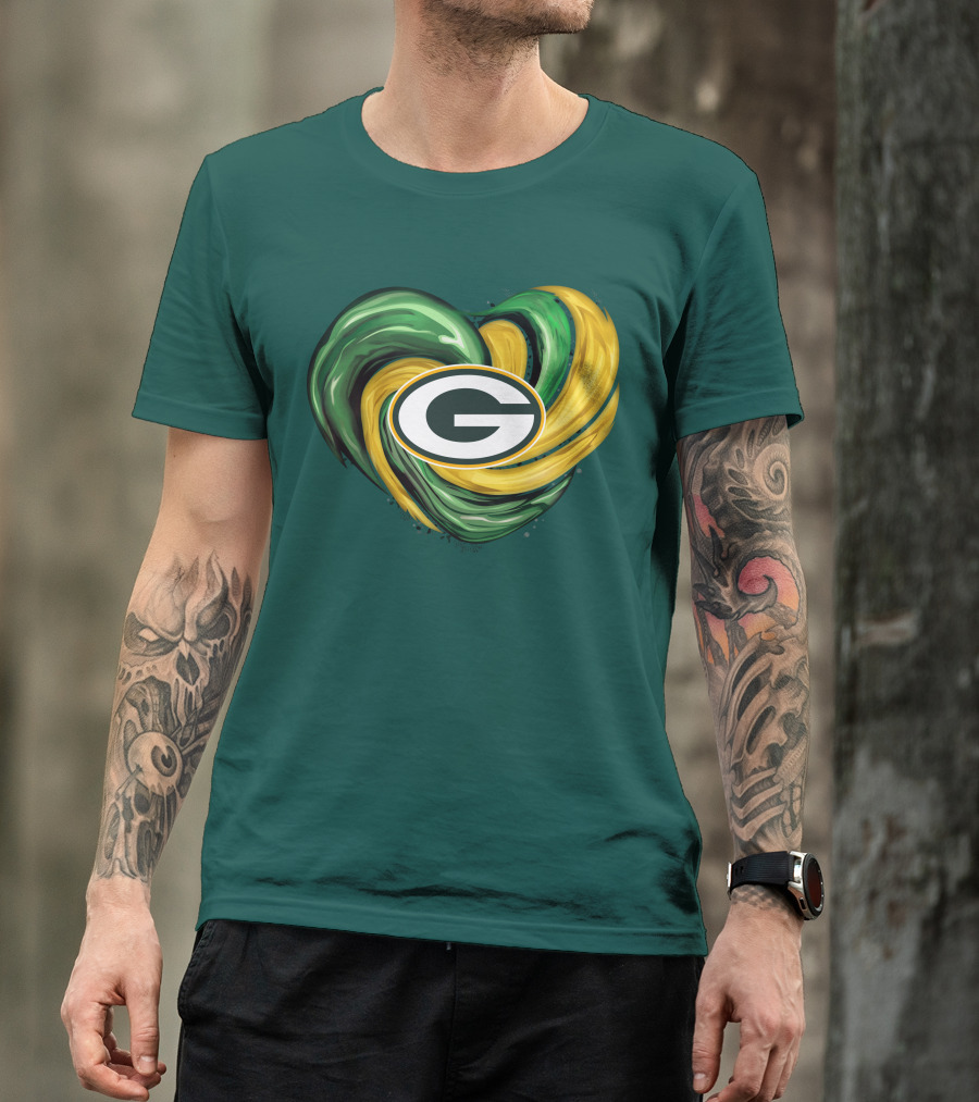 Green Bay Packers Heart Logo Swirl Tornado T-Shirt