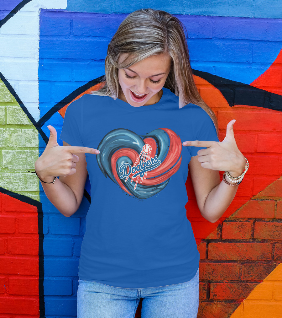 Dodgers Tornado Heart Blue Red Swirl Baseball T-Shirt