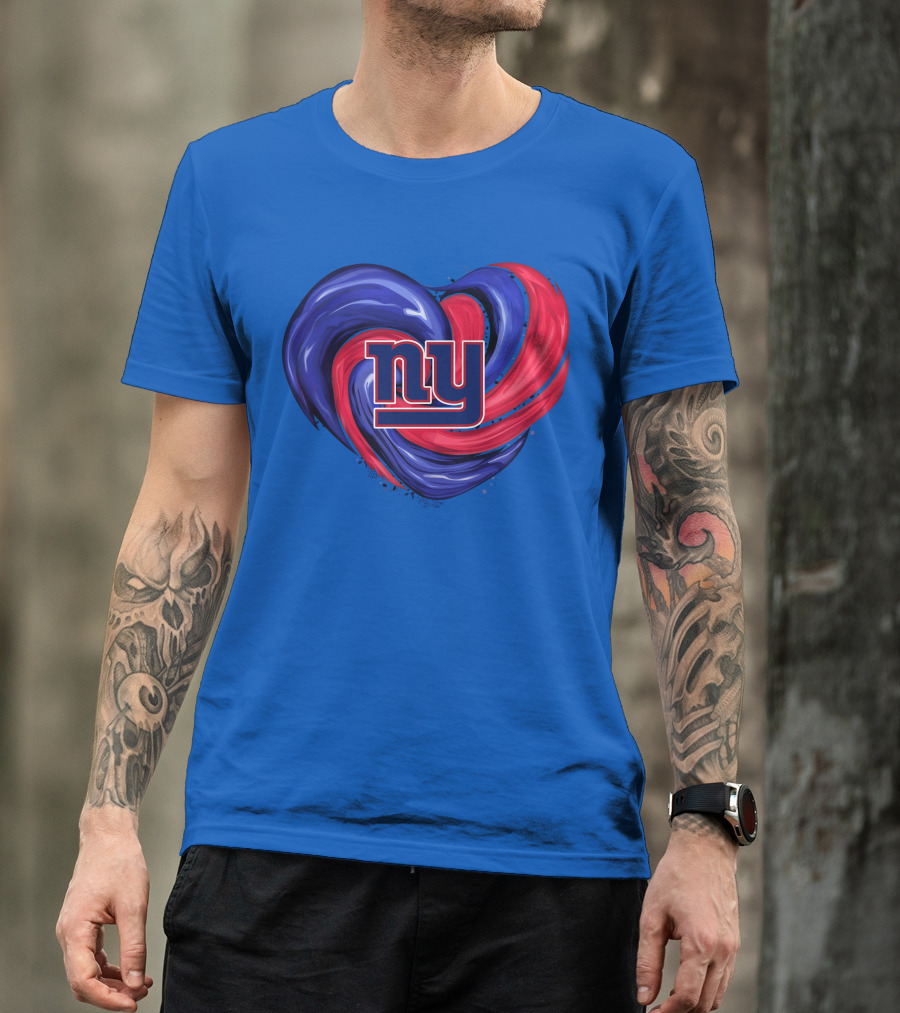 New York Giants Tornado Heart NY Logo Blue Red Swirl T-Shirt