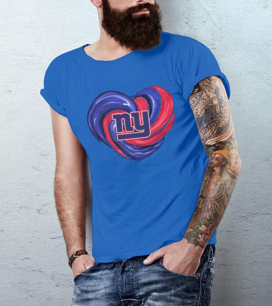 New York Giants Tornado Heart NY Logo Blue Red Swirl T-Shirt
