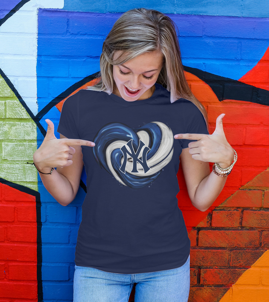 New York Yankees Heart Logo In Blue And White Swirl T-Shirt