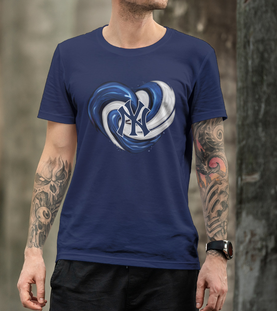 New York Yankees Heart Logo In Blue And White Swirl T-Shirt