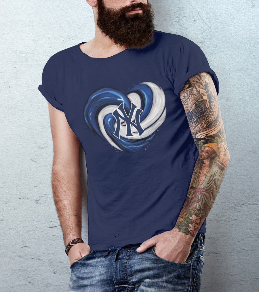 New York Yankees Heart Logo In Blue And White Swirl T-Shirt