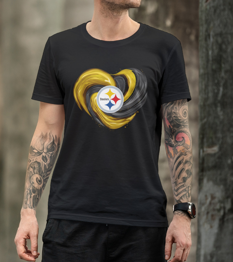 Steelers Tornado Heart Black And Gold Swirl T-Shirt