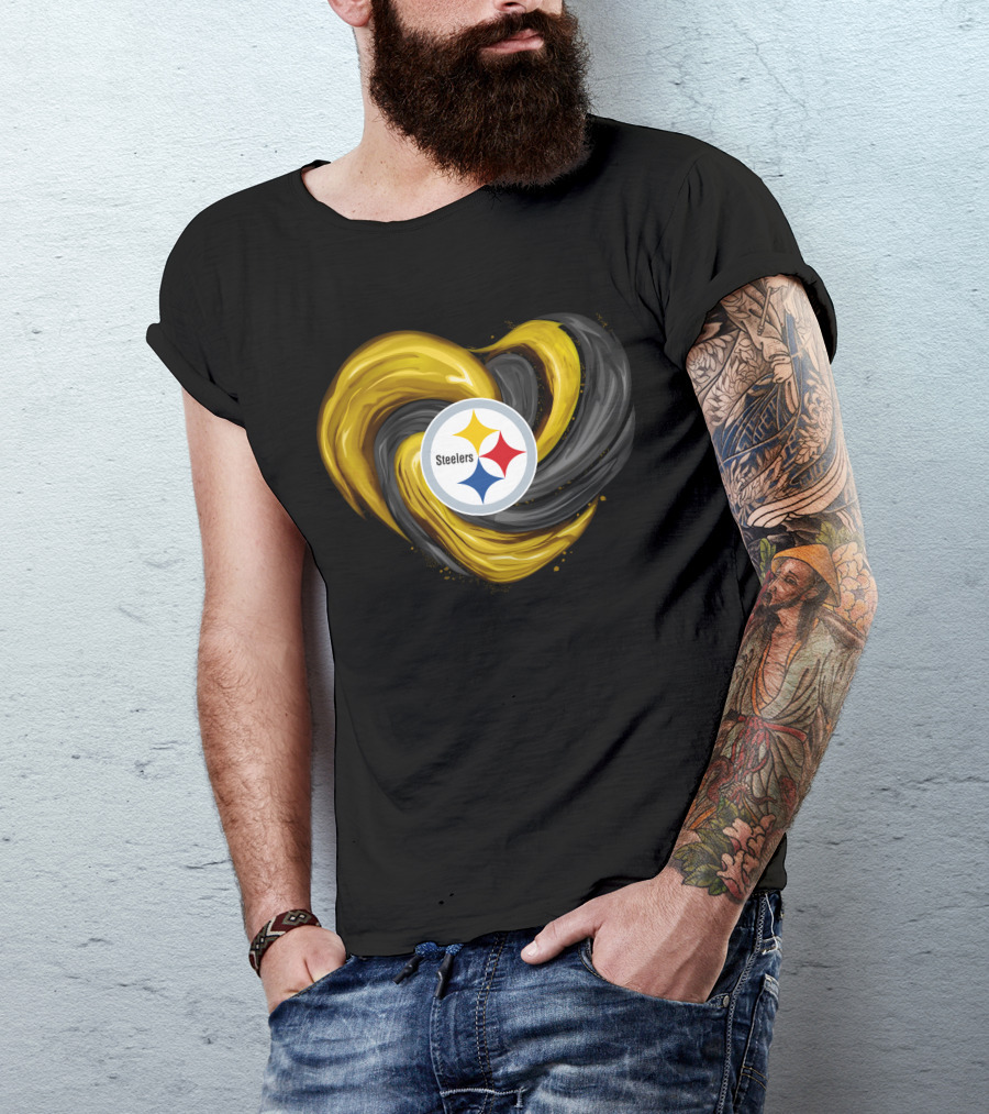 Steelers Tornado Heart Black And Gold Swirl T-Shirt