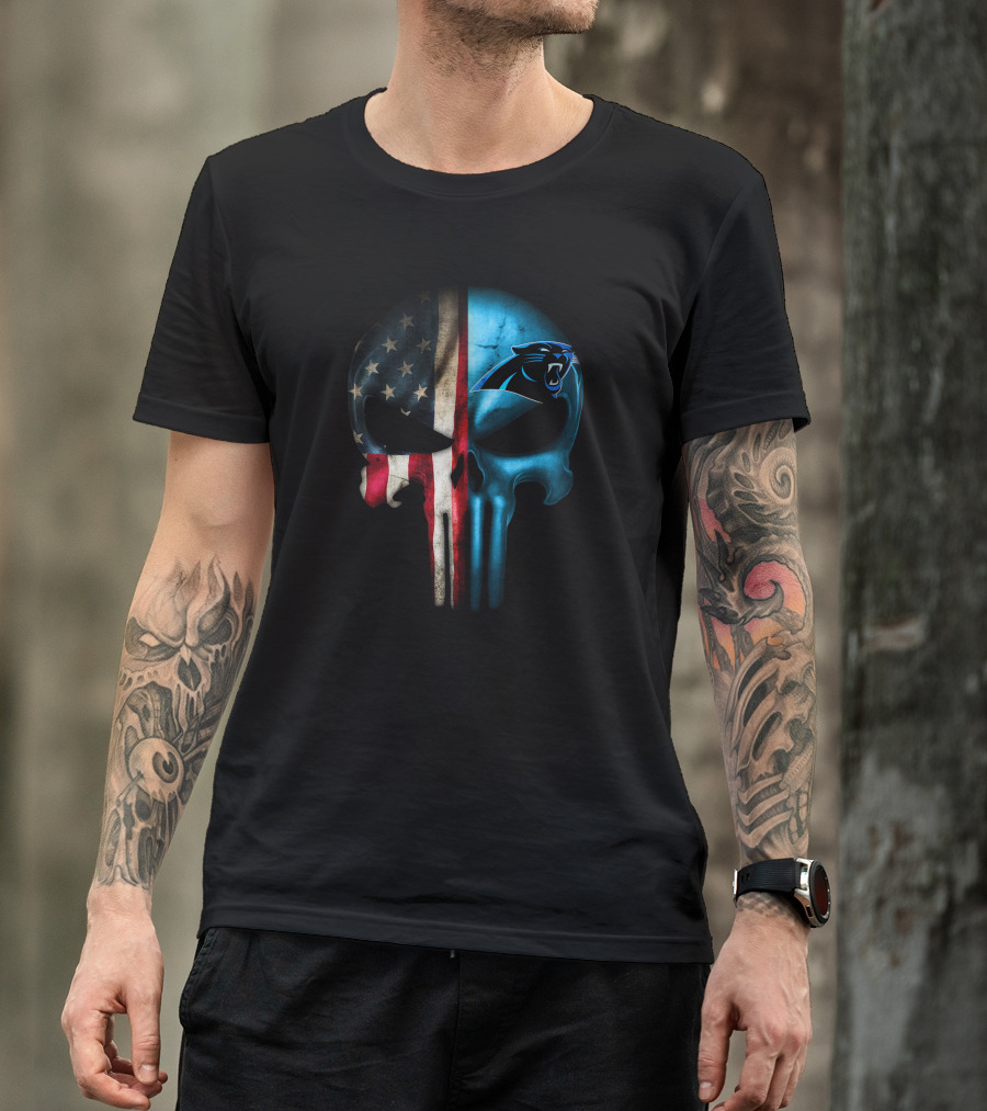 American Flag Punisher Skull Carolina Panthers T-Shirt