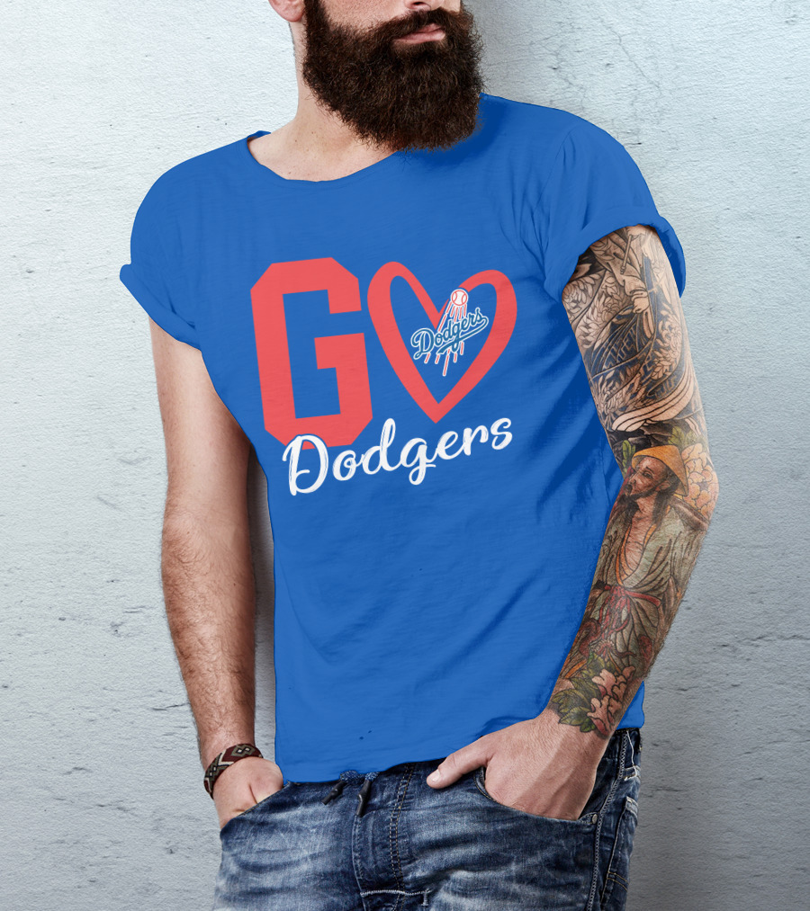 Go Dodgers Heart Logo Baseball Dodgers T-Shirt