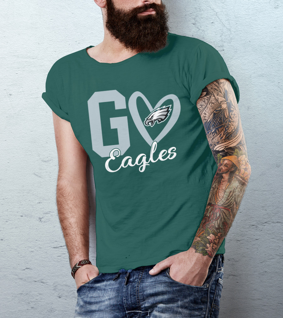 Go Eagles Philadelphia Eagles Logo Heart T-Shirt