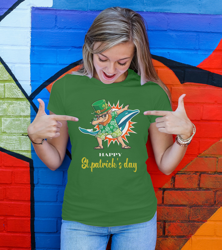 Happy St. Patrick's Day Miami Dolphins Dabbing Leprechaun T-Shirt