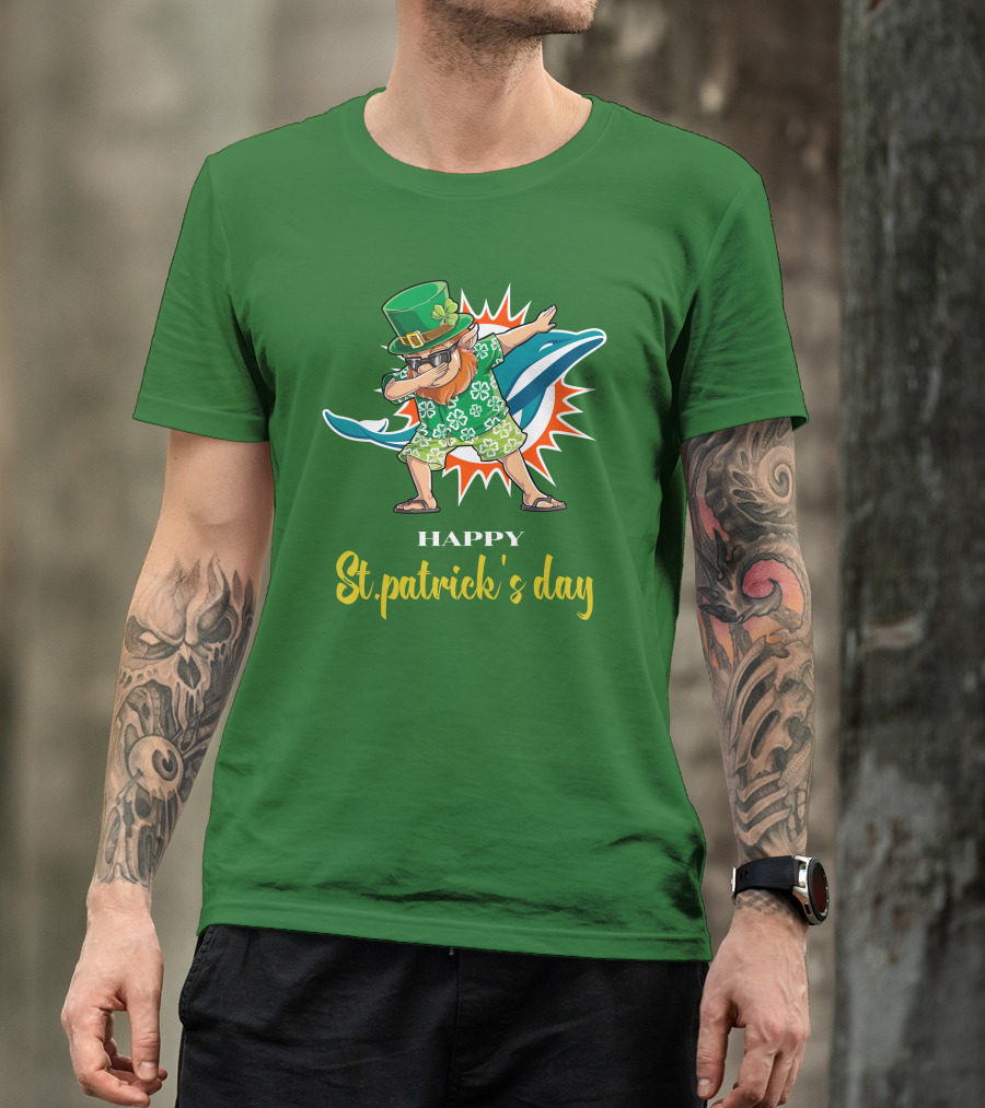 Happy St. Patrick's Day Miami Dolphins Dabbing Leprechaun T-Shirt