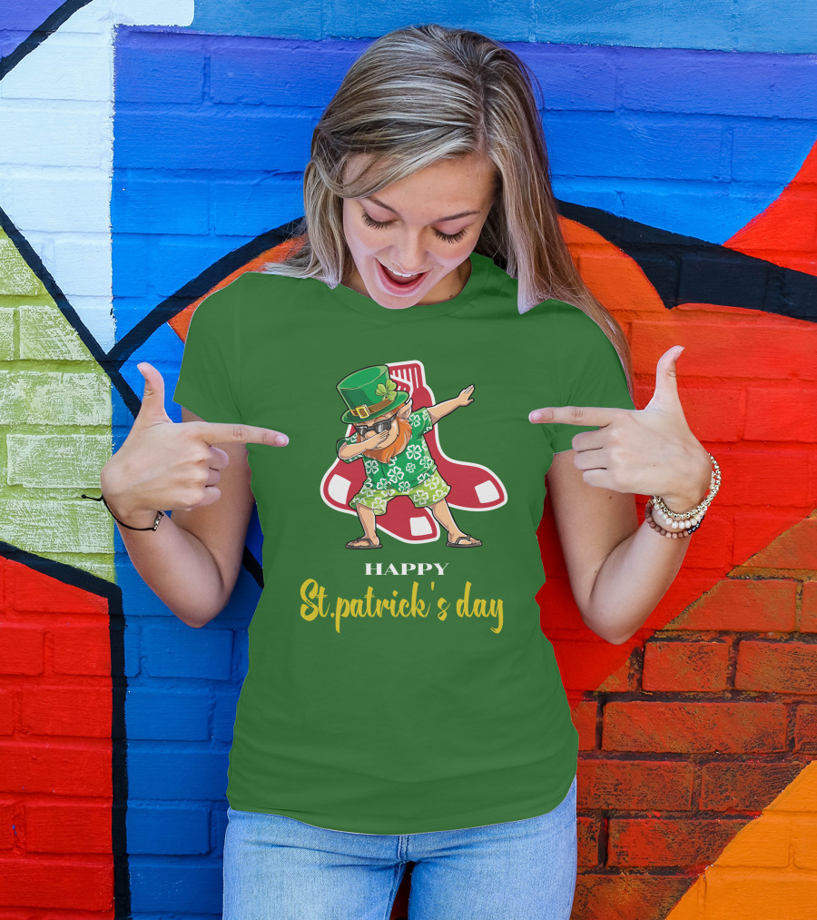 Happy St. Patrick's Day Boston Red Sox Dabbing Leprechaun T-Shirt
