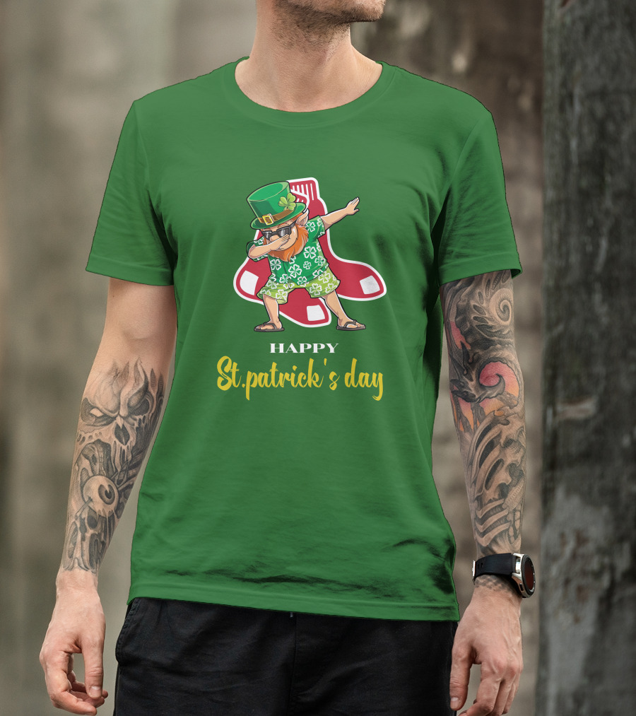 Happy St. Patrick's Day Boston Red Sox Dabbing Leprechaun T-Shirt