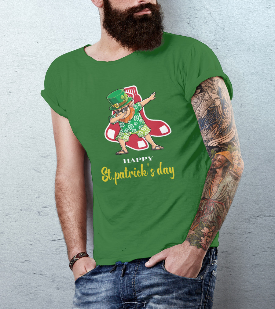 Happy St. Patrick's Day Boston Red Sox Dabbing Leprechaun T-Shirt