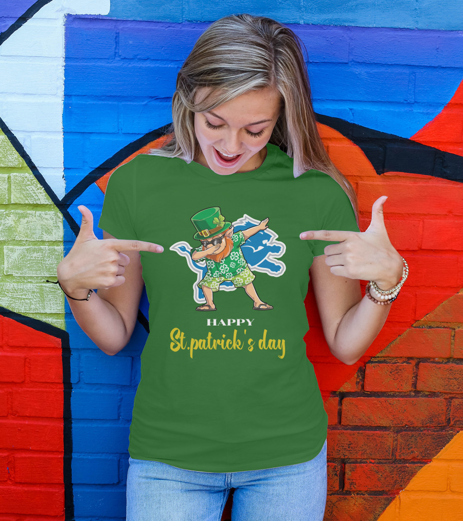 Happy St. Patrick's Day Dabbing Leprechaun Detroit Lions T-Shirt