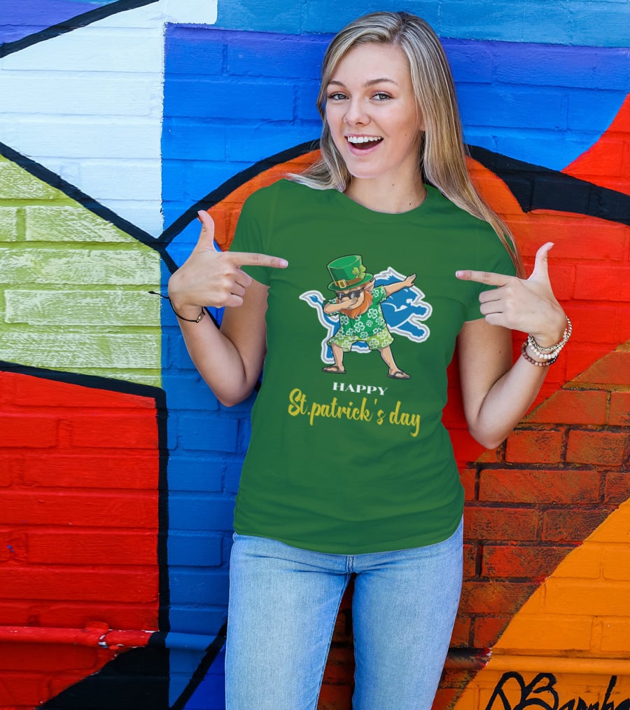 Happy St. Patrick's Day Dabbing Leprechaun Detroit Lions T-Shirt