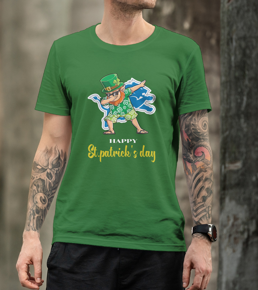Happy St. Patrick's Day Dabbing Leprechaun Detroit Lions T-Shirt